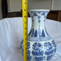 Vintage Blue and White Large Chinoiserie Style Vase