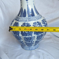 Vintage Blue and White Large Chinoiserie Style Vase