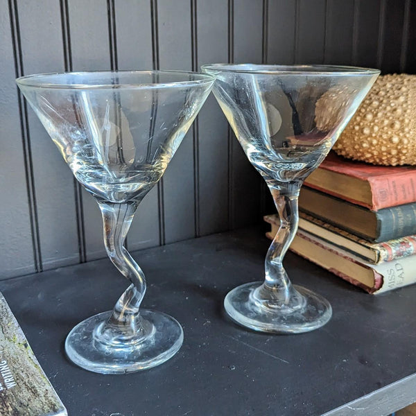 Vintage Squiggle Glass Martini Cocktail Glasses