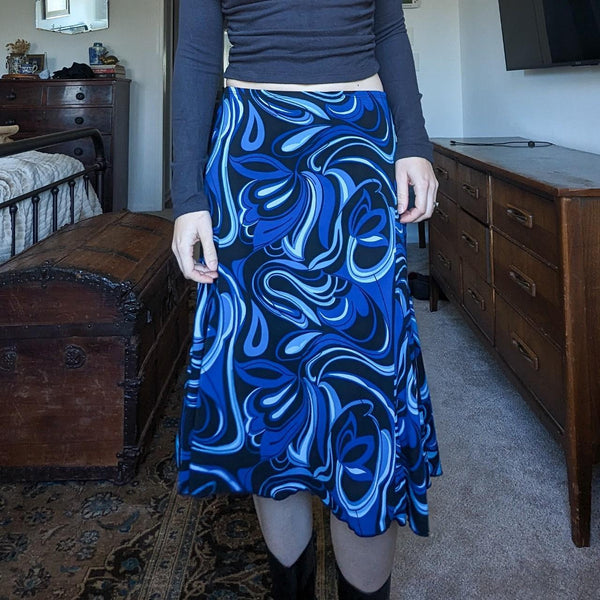 Vintage Y2K Blue Swirl Midi Skirt