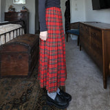 Vintage Red Pleated Plaid Maxi Skirt