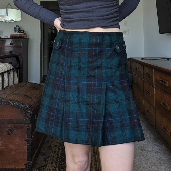 Vintage GAP Plaid Wool Blend Pleated Mini Skirt