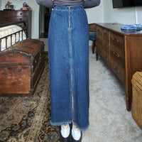 Vintage Y2K Dark Denim Leather Lace Up Front Maxi Skirt