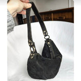 Vintage Y2K Black Suede Shoulder Purse with Silver Grommet Accents