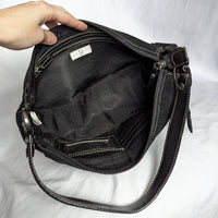 Vintage Y2K Black Suede Shoulder Purse with Silver Grommet Accents