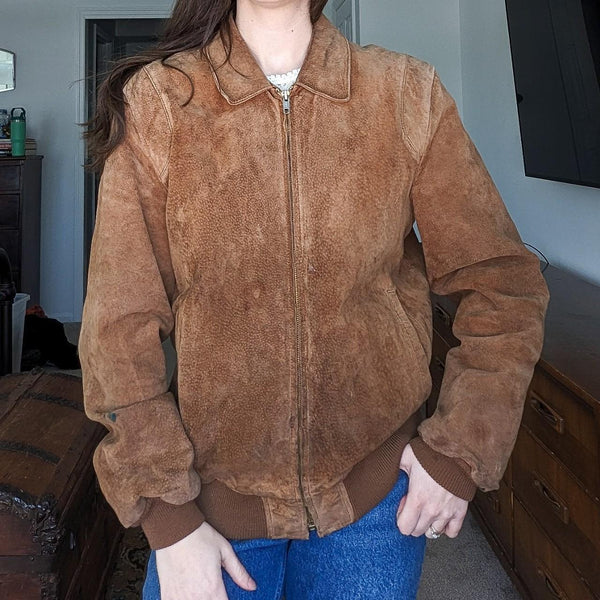 Vintage Brown Americana Leather Suede Bomber Jacket