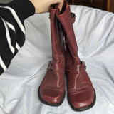 Vintage Red Leather Moto Boots