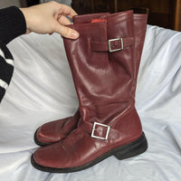 Vintage Red Leather Moto Boots