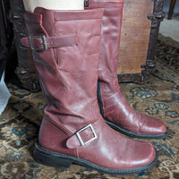 Vintage Red Leather Moto Boots