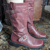 Vintage Red Leather Moto Boots