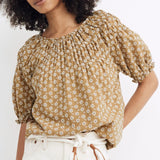 Madewell Daisy Embroidered Shirred Puff Sleeve Blouse