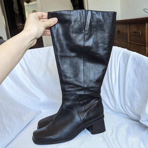 Vintage Naturalizer Y2K Black Leather Square Toe Heeled Tall Boots