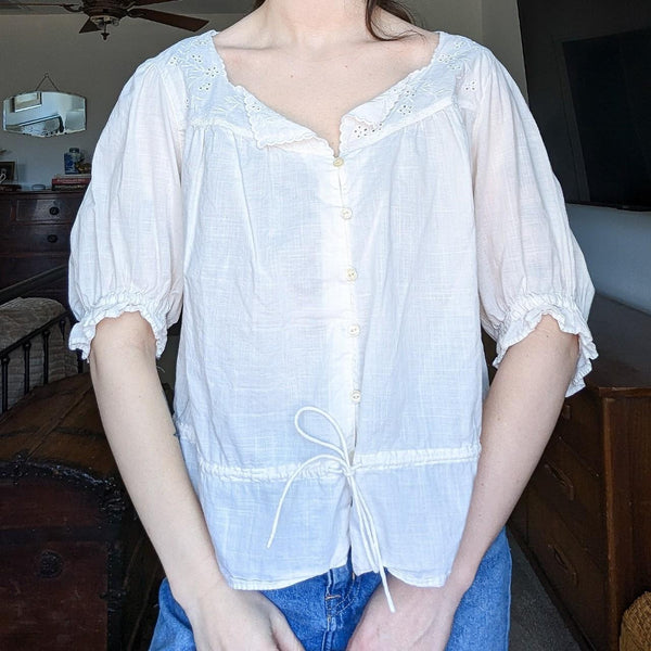 Vintage Y2K Lauren Jeans Ralph Lauren White Puff Sleeve Milkmaid Blouse