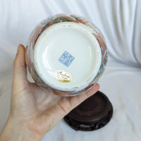 Vintage Andrea by Sadek Chinoiserie Style Crane Lidded Ginger Jar with Wooden Base