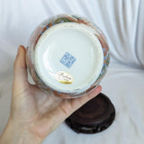 Vintage Andrea by Sadek Chinoiserie Style Crane Lidded Ginger Jar with Wooden Base