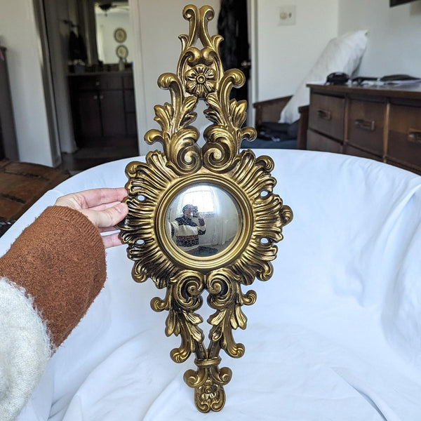 Vintage Mid Century Ornate Gold Tone Sun Mirror Wall Art Plaque