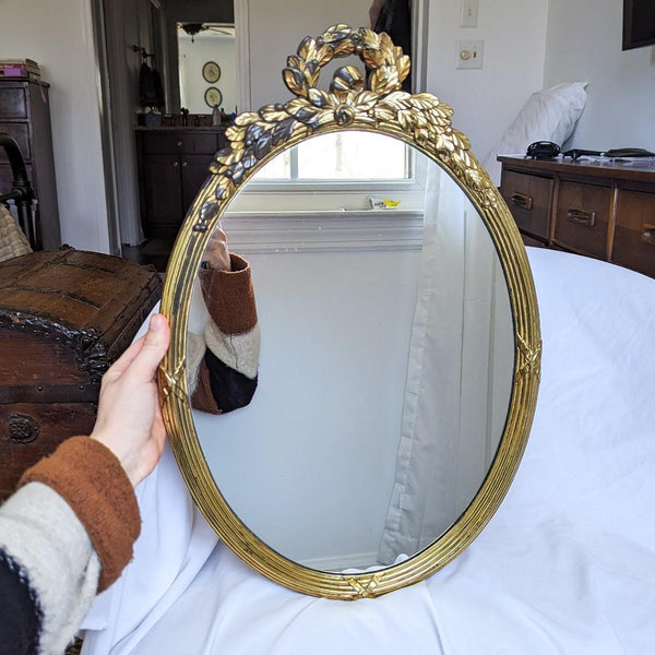 Vintage Ornate Laurel Gold Tone Framed Hanging Wall Mirror