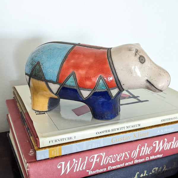 Vintage Colorful Ceramic Hippo Figurine