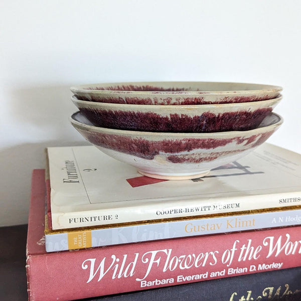 Set of Three Artisan Signed Handmade Studio Pottery Ceramic Glazed Bowls