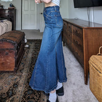 Vintage Y2K Pleated Denim Maxi Skirt