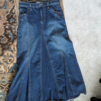 Vintage Y2K Pleated Denim Maxi Skirt