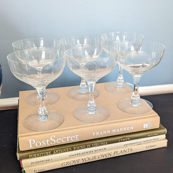 Set of 6 Fostoria Champagne "SEA SWIRL" Crystal Glasses