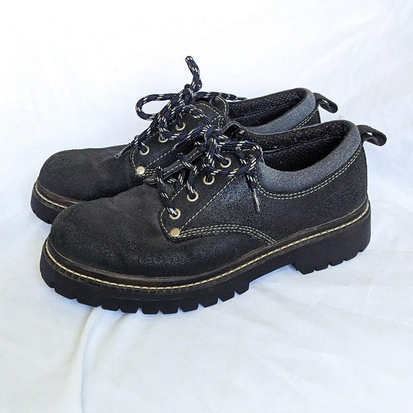 Vintage Skechers Black Leather Y2K Chunky Lug Sole Lowtop Oxford Style Lace Up Sneakers