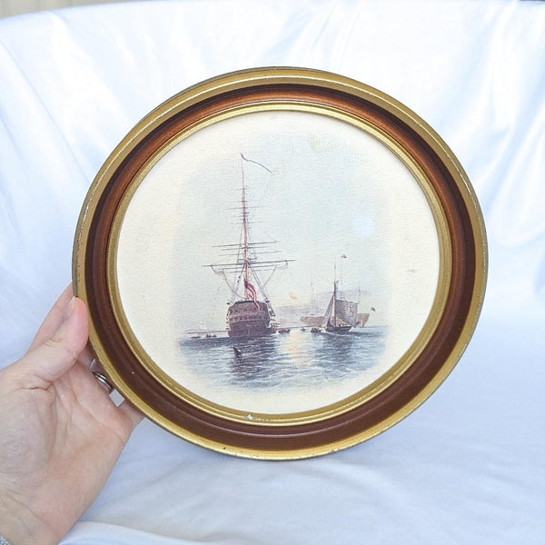 Vintage Framed Circular Nautical Ship Print