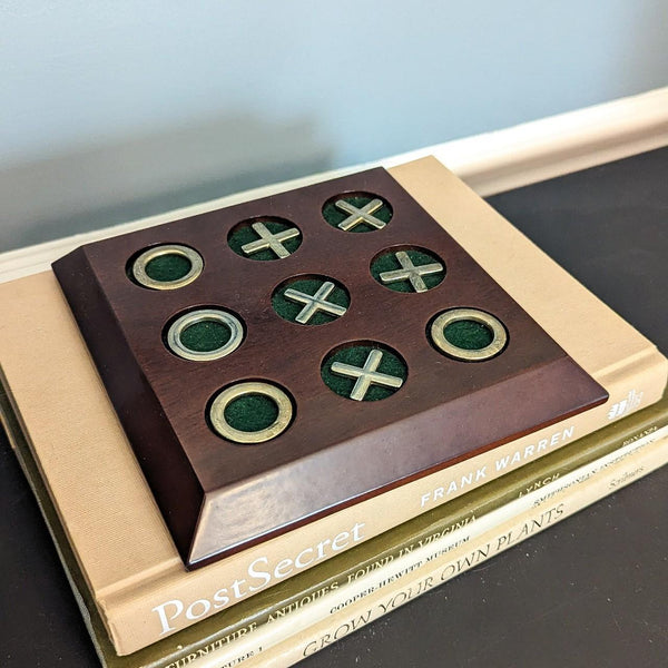 Vintage Wooden Brass Tic Tac Toe Game Board