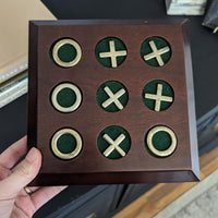 Vintage Wooden Brass Tic Tac Toe Game Board