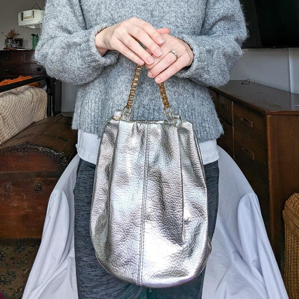 Vintage Silver Convertible Crossbody Satchel Purse