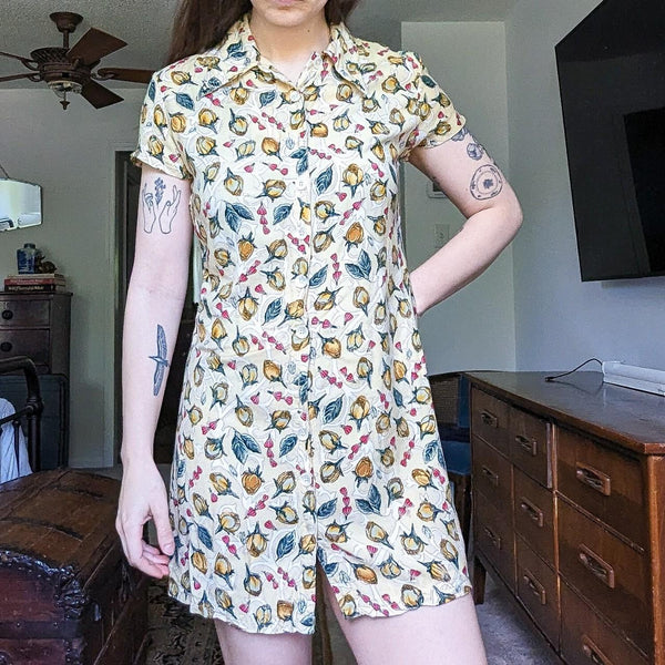 Vintage Christine Parker 90s Yellow Floral Print Mini Dress