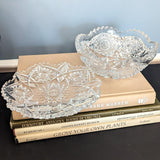 Vintage Set Ornate Heavy Cut Crystal Bowl and Dish