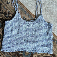 Vintage Y2K Deranged Blue Plaid Scrunchie Smocked Cropped Tank Top