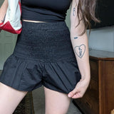 Black Smocked Mini Bloomers Style Shorts