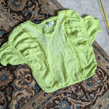 Vintage Smocked Embroidered Lace Detail Green Peasant Milkmaid Style Blouse