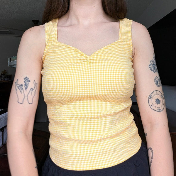 Vintage So GSJC Y2K Yellow Gingham Sweetheart Tank Top