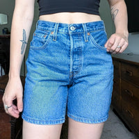 Levi's Denim 501 Button Fly Long Jean Shorts