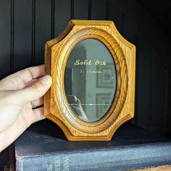 Vintage Solid Oak Wooden Oval Small Picture Frame