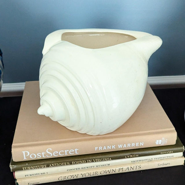 Vintage Large White Ceramic Conch Shell Planter