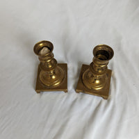 Pair of Brass Square Base Short Candlestick Holders