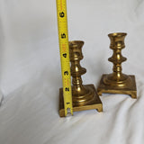 Pair of Brass Square Base Short Candlestick Holders