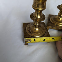 Pair of Brass Square Base Short Candlestick Holders