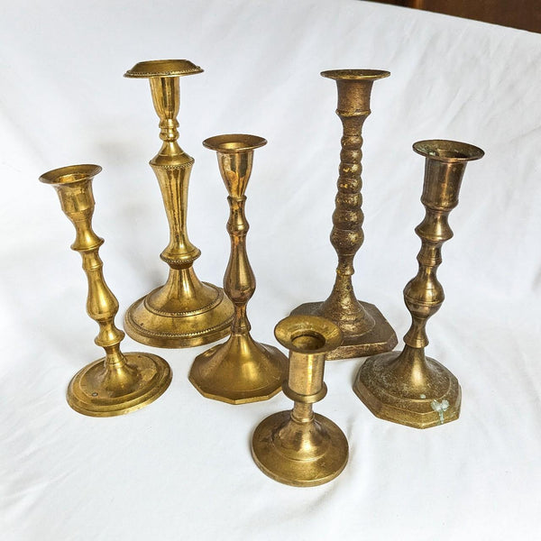 Vintage Assorted Lot of 6 Brass Candlestick Holders