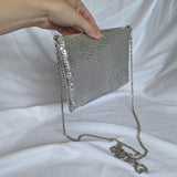 Vintage Silver Metal Beaded Crossbody Mini Bag