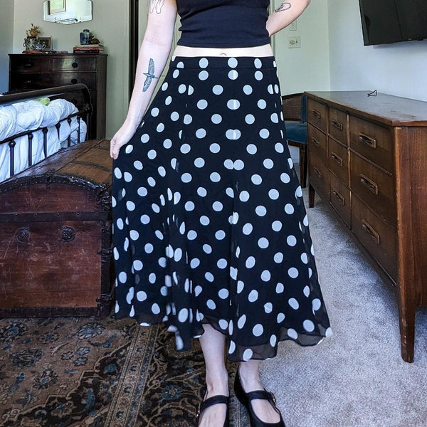 Vintage Jones New York 100% Silk Polka Dot Midi Skirt