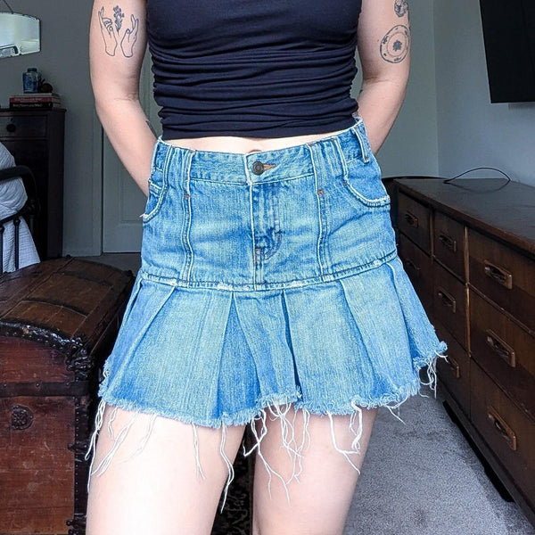 Vintage Y2K American Eagle Denim Flouncy Micro Mini Skirt