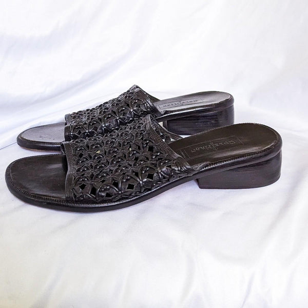 Vintage Cole Haan Black Woven Leather Slide Sandals