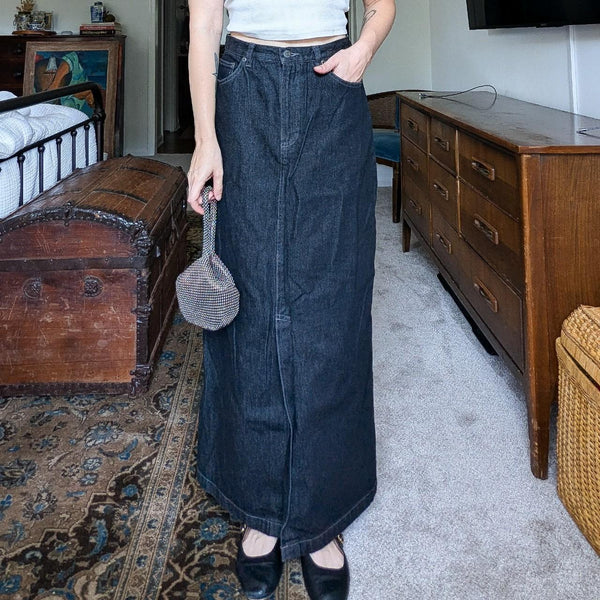 Vintage Y2K Deadstock NWT Dark Denim Slit Maxi Skirt