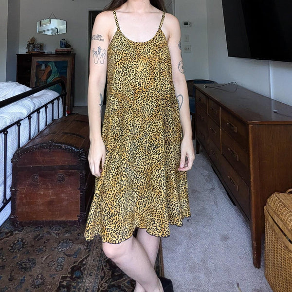 Vintage Cheetah Animal Print Satin Slip Dress